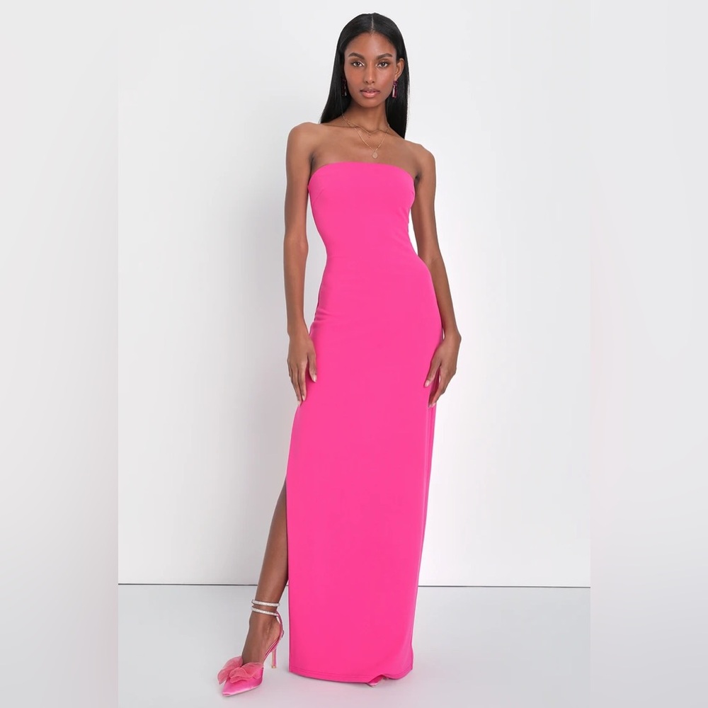 Lulus Elaborate Excellence Hot Pink Strapless Bodycon Maxi Dress BNWT